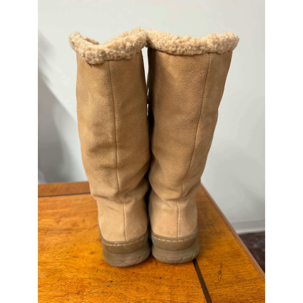 Vtg y2k Women's 8 Duxbery Tan Suede Leather Faux Fur Winter Boots Mid Calf Snow - Picture 7 of 8